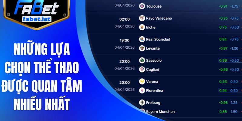 Những lựa chọn thể thao được quan tâm nhiều nhất
